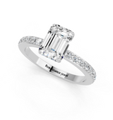 14K White Gold 3.00 Carat F VS1 Emerald Cut Diamond Ring with Pavé Band and Four-Prong Setting