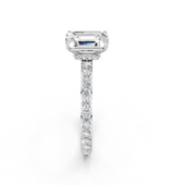 14K White Gold 3.00 Carat F VS1 Emerald Cut Diamond Ring with Pavé Band and Four-Prong Setting