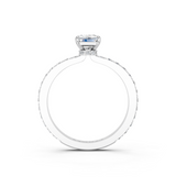 14K White Gold 3.00 Carat F VS1 Emerald Cut Diamond Ring with Pavé Band and Four-Prong Setting