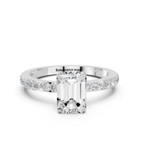 14K White Gold 3.00 Carat F VS1 Emerald Cut Diamond Ring with Pavé Band and Four-Prong Setting