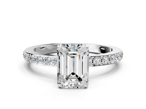 White gold Emerald Cut Diamond Ring with Pavé Band and Four-Prong Setting_92