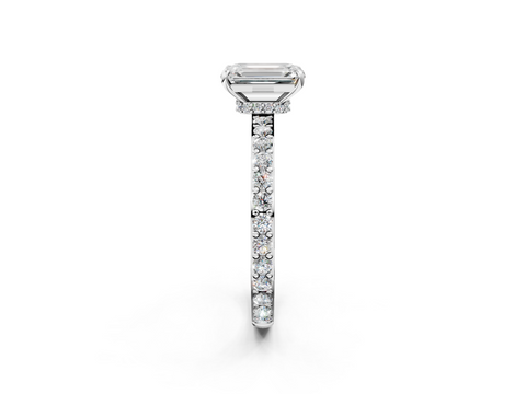 White gold Emerald Cut Diamond Ring with Pavé Band and Four-Prong Setting_94