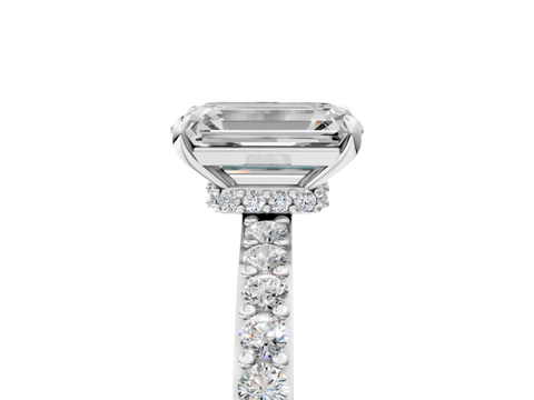 White gold Emerald Cut Diamond Ring with Pavé Band and Four-Prong Setting_97