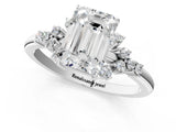 White gold Emerald Cut Diamond Ring with Side Stones and Four-Prong Setting_94