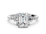 White gold Emerald Cut Diamond Ring with Side Stones and Four-Prong Setting_94