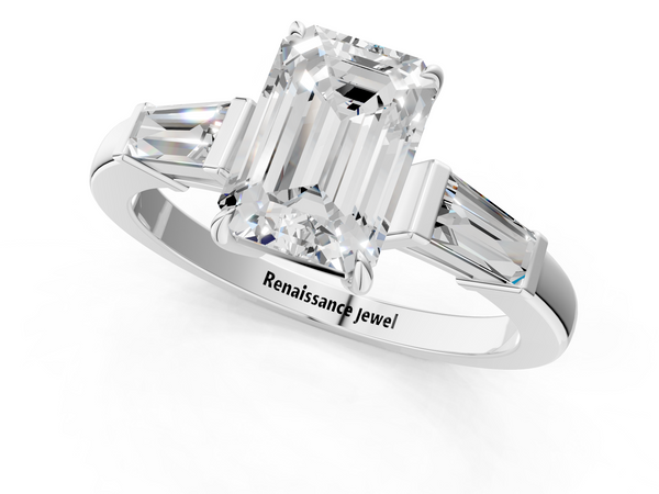 Platinum Emerald Cut Engagement Ring Setting with Tapered Baguettes