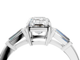 White gold Emerald Cut Diamond Ring with Tapered Baguette Side Stones in Four-Prong Setting_36