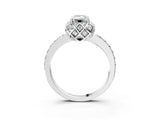 White gold Emerald Cut Diamond Scalloped Halo Engagement Ring with Round Shared Prong Band_15