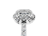 White gold Emerald Cut Diamond Scalloped Halo Engagement Ring with Round Shared Prong Band_17