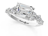 White gold Emerald Cut Diamond Scattered Round Accent Ring with Prong Setting_19