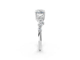 White gold Emerald Cut Diamond Scattered Round Accent Ring with Prong Setting_20
