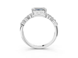 White gold Emerald Cut Diamond Scattered Round Accent Ring with Prong Setting_21