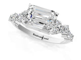 White gold Emerald Cut Diamond Scattered Round Accent Ring with Prong Setting_31