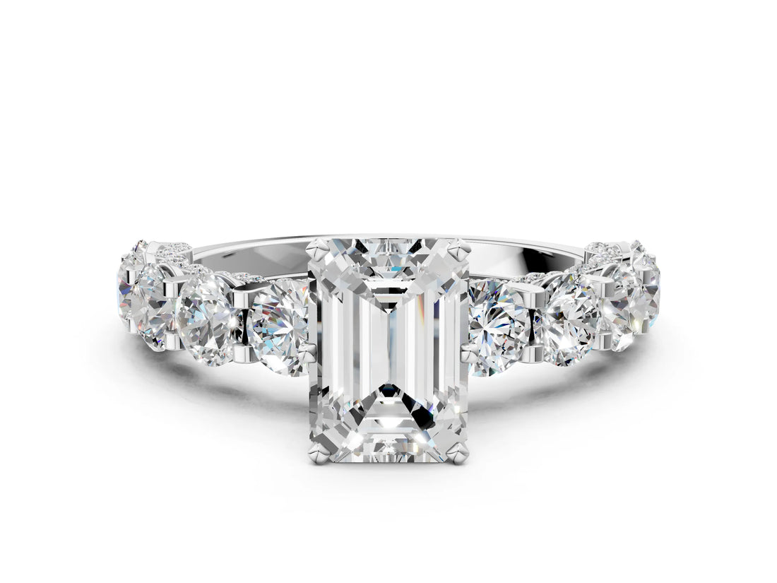 White gold Emerald Cut Diamond Side Stone Engagement Ring with Four-Prong Setting_24