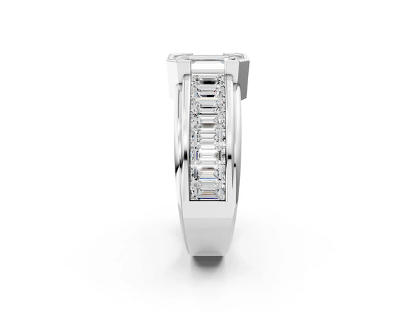 Platinum Emerald Cut Bezel Engagement Ring Setting with Channel-Set Baguette Side Stones