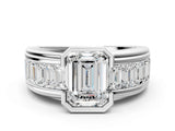 White gold Emerald Cut Diamond Side Stone Engagement Ring