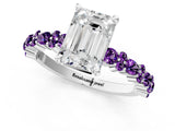 White gold Emerald Cut Diamond Side Stone Solitaire Ring with Round with Amethyst side stone and Four-Prong Setting_1