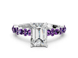 White gold Emerald Cut Diamond Side Stone Solitaire Ring with Round with Amethyst side stone and Four-Prong Setting_12