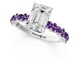 White gold Emerald Cut Diamond Side Stone Solitaire Ring with Round with Amethyst side stone and Four-Prong Setting_13