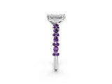 White gold Emerald Cut Diamond Side Stone Solitaire Ring with Round with Amethyst side stone and Four-Prong Setting_14