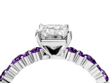 White gold Emerald Cut Diamond Side Stone Solitaire Ring with Round with Amethyst side stone and Four-Prong Setting_16