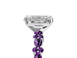 White gold Emerald Cut Diamond Side Stone Solitaire Ring with Round with Amethyst side stone and Four-Prong Setting_17