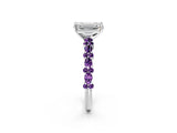 White gold Emerald Cut Diamond Side Stone Solitaire Ring with Round with Amethyst side stone and Four-Prong Setting_2