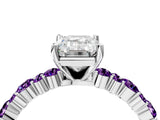 White gold Emerald Cut Diamond Side Stone Solitaire Ring with Round with Amethyst side stone and Four-Prong Setting_4
