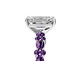 White gold Emerald Cut Diamond Side Stone Solitaire Ring with Round with Amethyst side stone and Four-Prong Setting_5