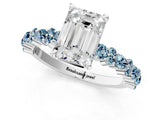 White gold Emerald Cut Diamond Side Stone Solitaire Ring with Round with Aquamarine side stone and Four-Prong Setting_13