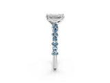 White gold Emerald Cut Diamond Side Stone Solitaire Ring with Round with Aquamarine side stone and Four-Prong Setting_14