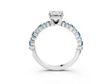 White gold Emerald Cut Diamond Side Stone Solitaire Ring with Round with Aquamarine side stone and Four-Prong Setting_15