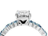 White gold Emerald Cut Diamond Side Stone Solitaire Ring with Round with Aquamarine side stone and Four-Prong Setting_16