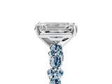 White gold Emerald Cut Diamond Side Stone Solitaire Ring with Round with Aquamarine side stone and Four-Prong Setting_17