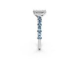 White gold Emerald Cut Diamond Side Stone Solitaire Ring with Round with Aquamarine side stone and Four-Prong Setting_2