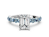 White gold Emerald Cut Diamond Side Stone Solitaire Ring with Round with Aquamarine side stone and Four-Prong Setting_24