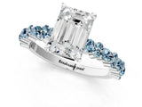 White gold Emerald Cut Diamond Side Stone Solitaire Ring with Round with Aquamarine side stone and Four-Prong Setting_25