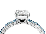 White gold Emerald Cut Diamond Side Stone Solitaire Ring with Round with Aquamarine side stone and Four-Prong Setting_28