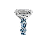 White gold Emerald Cut Diamond Side Stone Solitaire Ring with Round with Aquamarine side stone and Four-Prong Setting_29