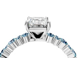 White gold Emerald Cut Diamond Side Stone Solitaire Ring with Round with Aquamarine side stone and Four-Prong Setting_4