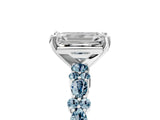 White gold Emerald Cut Diamond Side Stone Solitaire Ring with Round with Aquamarine side stone and Four-Prong Setting_5