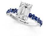 White gold Emerald Cut Diamond Side Stone Solitaire Ring with Round with Blue Sapphire side stone and Four-Prong Setting_1