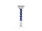 White gold Emerald Cut Diamond Side Stone Solitaire Ring with Round with Blue Sapphire side stone and Four-Prong Setting_2