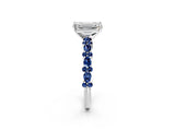 White gold Emerald Cut Diamond Side Stone Solitaire Ring with Round with Blue Sapphire side stone and Four-Prong Setting_2