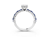 White gold Emerald Cut Diamond Side Stone Solitaire Ring with Round with Blue Sapphire side stone and Four-Prong Setting_3