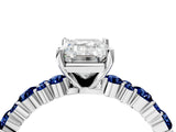 White gold Emerald Cut Diamond Side Stone Solitaire Ring with Round with Blue Sapphire side stone and Four-Prong Setting_4