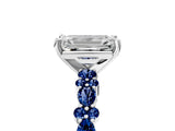 White gold Emerald Cut Diamond Side Stone Solitaire Ring with Round with Blue Sapphire side stone and Four-Prong Setting_5