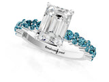 White gold Emerald Cut Diamond Side Stone Solitaire Ring with Round with Blue Topaz side stone and Four-Prong Setting_1