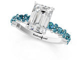 White gold Emerald Cut Diamond Side Stone Solitaire Ring with Round with Blue Topaz side stone and Four-Prong Setting_13