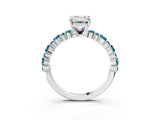 White gold Emerald Cut Diamond Side Stone Solitaire Ring with Round with Blue Topaz side stone and Four-Prong Setting_3
